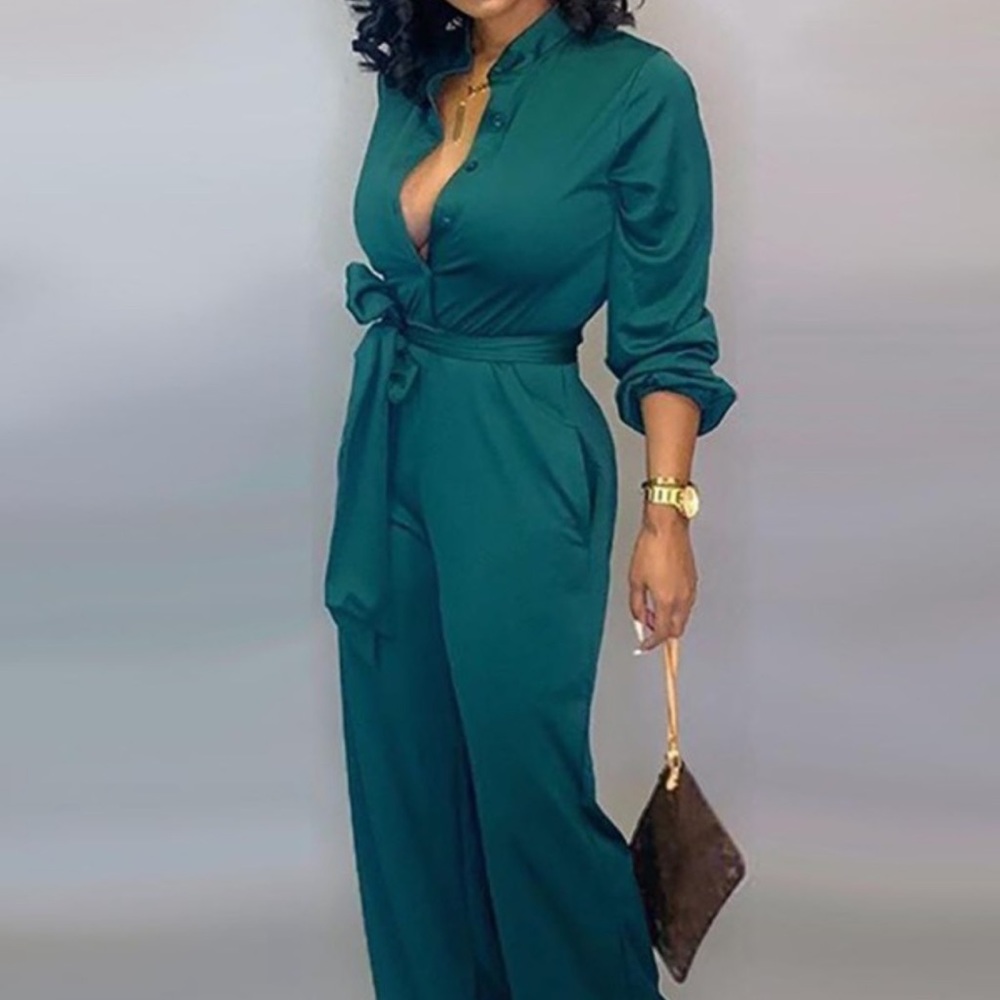 Teal long sleeve jumpsuit